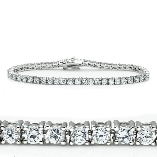 Alamode Rhodium Brass AAA Grade CZ Clear Bracelet