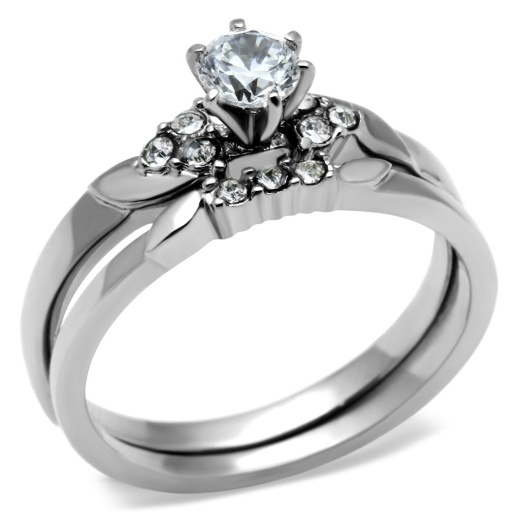 Alamode Tk694 - High Polished Stainless Steel Ring With AAA Grade CZ in Clear