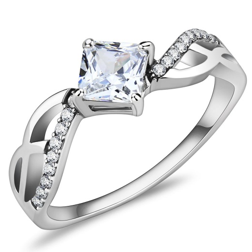 Alamode Da101 - High Polished (No Plating) Stainless Steel Ring With AAA Grade CZ In Clear