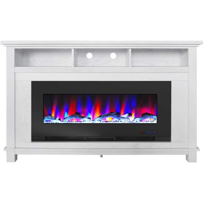 57.8" X 14.4" X 35" San Jose Fireplace Mantel W/ 50In Log Insert - White