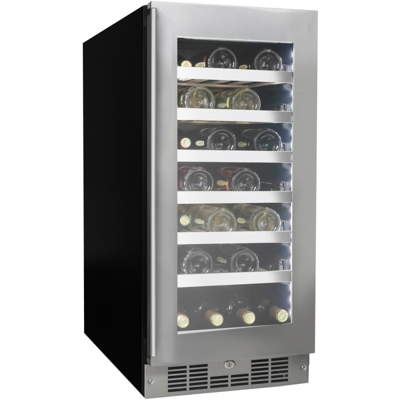 Silhouette 28 Bottle Integrated Wine Cooler, 15" Wide Chassis - Black/Stainless