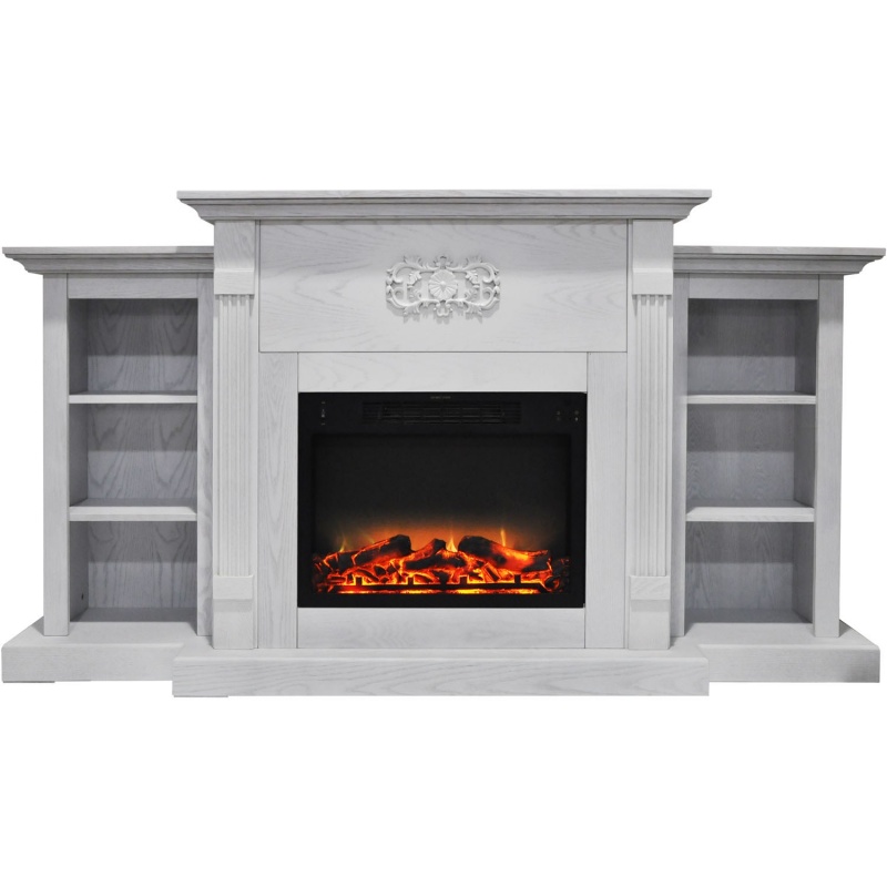 72.3"X15"x33.7" Sanoma Fireplace Mantel With Logs And Grate Insert - White