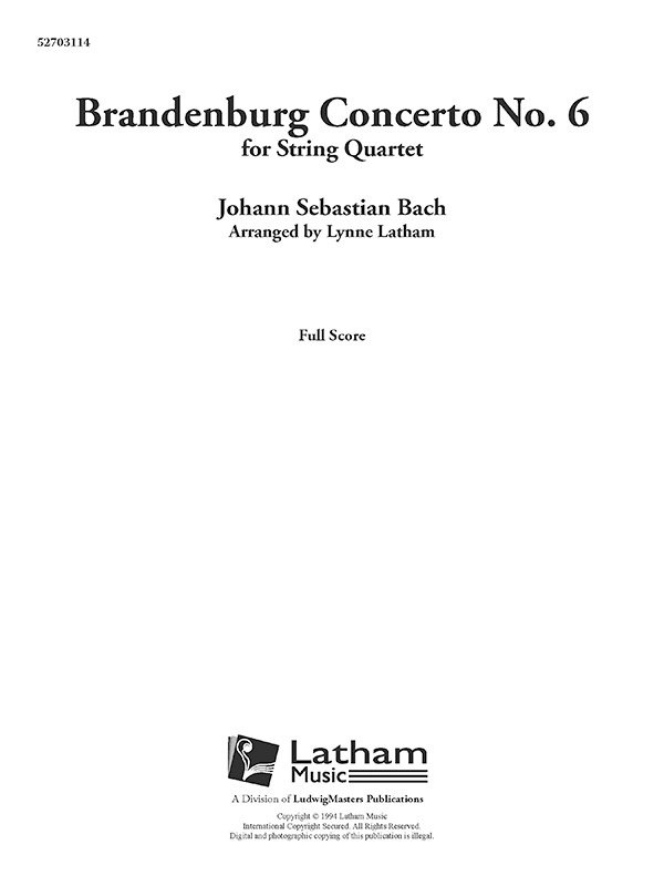 Brandenburg Concerto No. 6 For String Quartet Full Score