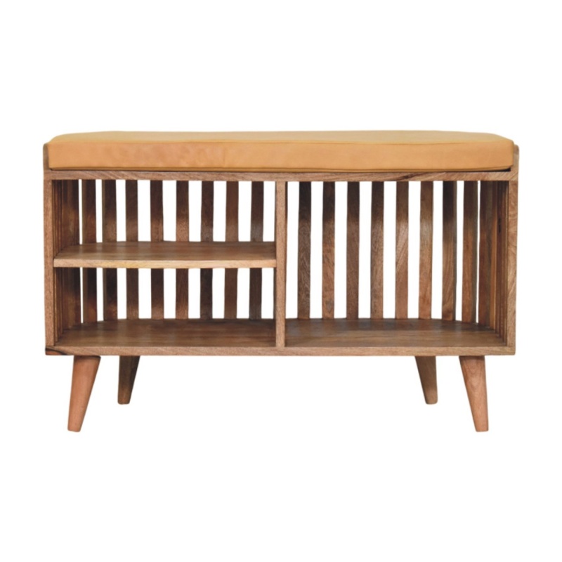 Slatted Oak-Ish Bench With 3 Slots