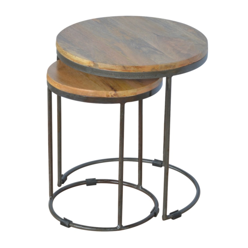 Round Stool Set Of 2 With Iron Base