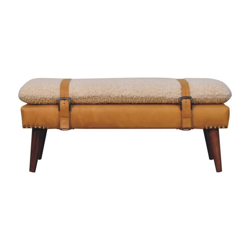 Boucle X Tan Leather Bench