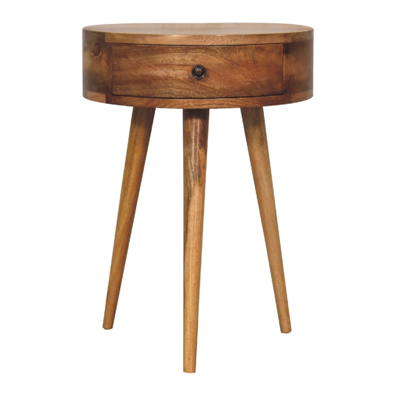 Mini Oak-Ish Circular Shape Nightstand
