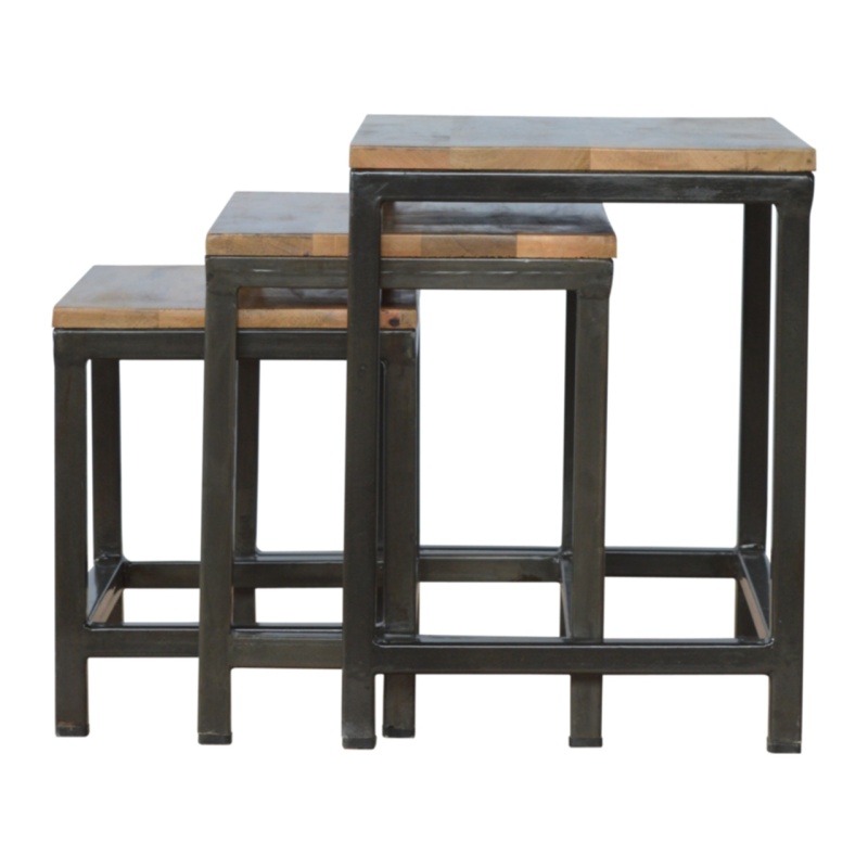 Stool Set Of 3 With Iron Base