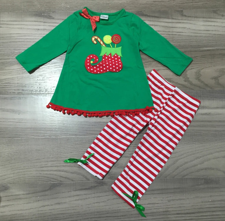 Al Limited Girls Christmas Holiday Elf Stocking Top & Stripe Pants ...