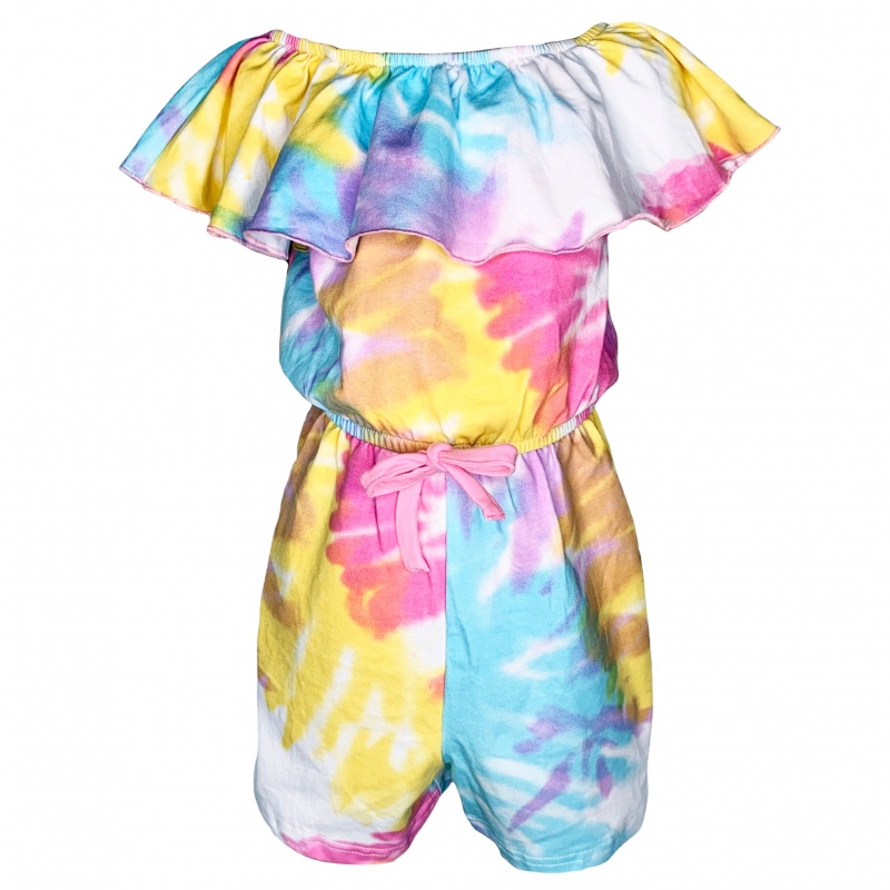 Annloren Girls Pastel Tie Dye Shorts Jumpsuit One Piece Outfit