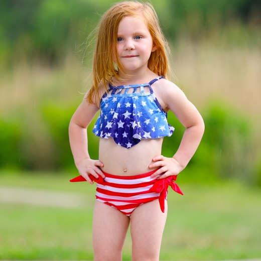Annloren Girls 2 Pc Patriotic Red White Blue Stars Stripes Tankini Swimsuit