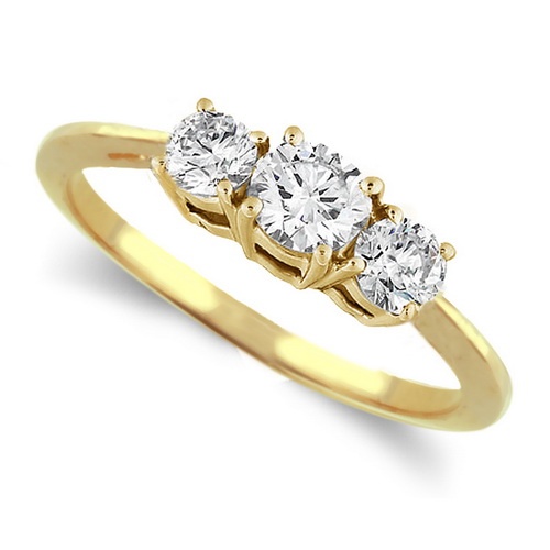 Three Stone Ring - 1 Carat Diamond Ring in 14K Gold