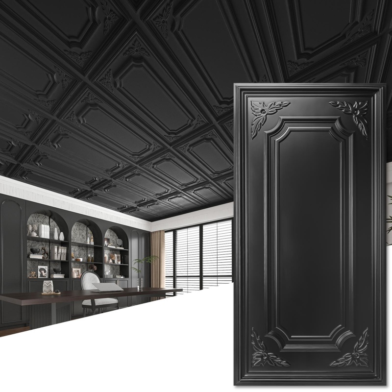 Art3d 12 Pack 2x4 ft PVC Ceiling Tiles, Black