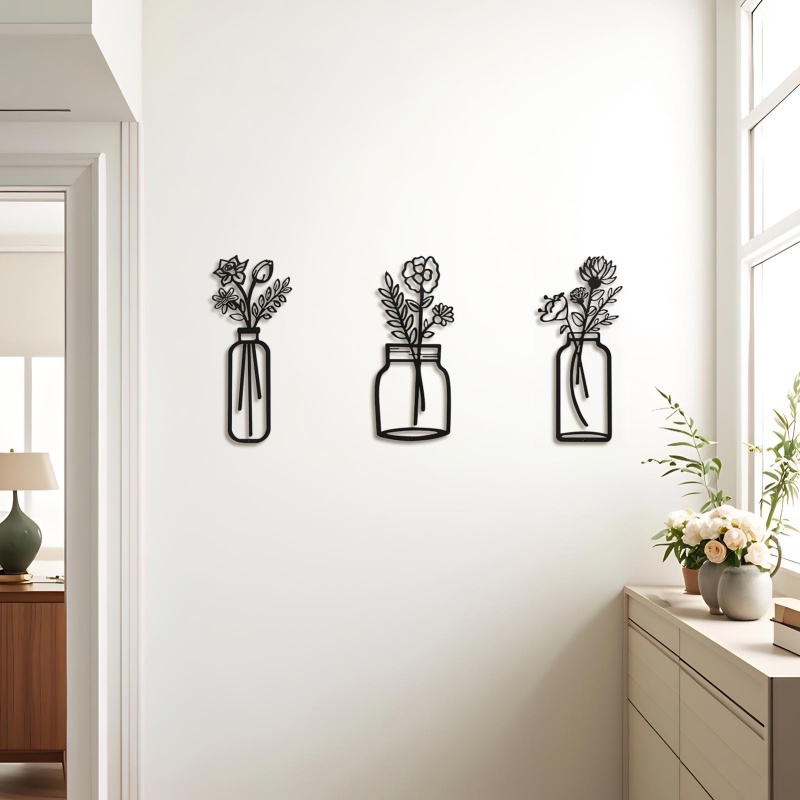 Art3d Black Metal Wall Art Set of 3
