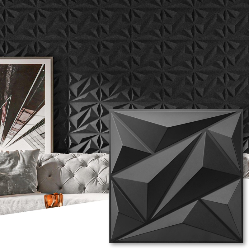 A10211bk- Art3d 33 Pack 12''X12'' 3D Wall Panel For Interior Wall déCor,Pvc Flowertextured Wall Panels For Living Room Lobby Bedroom Hotel Office, Black
