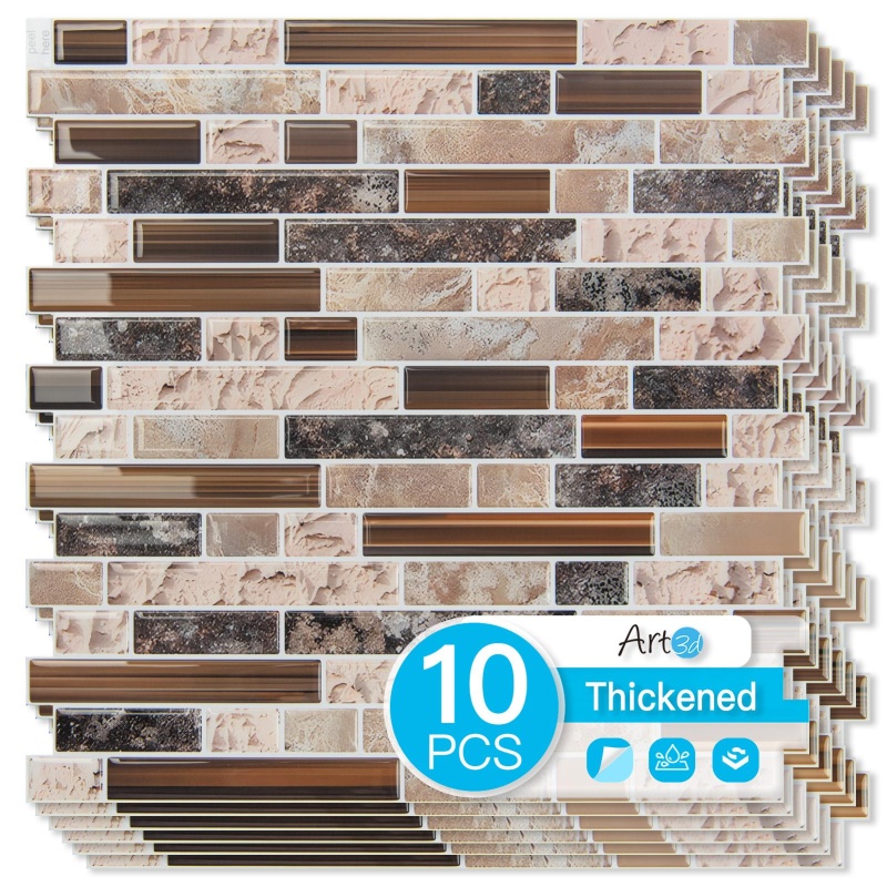 Art3d 10-Sheet Heavy-Duty Peel And Stick Backsplash, Waterproof Wall Tiles Stick On Kitchen Backsplash Living Space