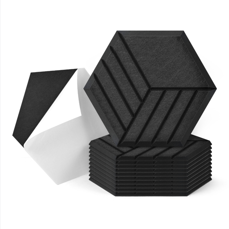 Art3d Stick-On Acoustic Panels,Self Adhesive Hexagon Sound Proof Wall  Panels(12-Pack,14X12x0.4In)