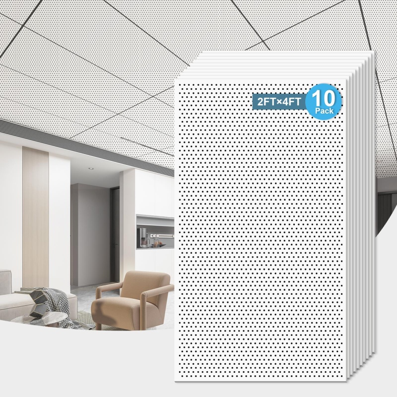 A10961-Art3d 24''X48'' Acoustic Drop Ceiling Tiles, Soundproof Panelsfor Wall Coverings,White,10-Pack,80 Sqft