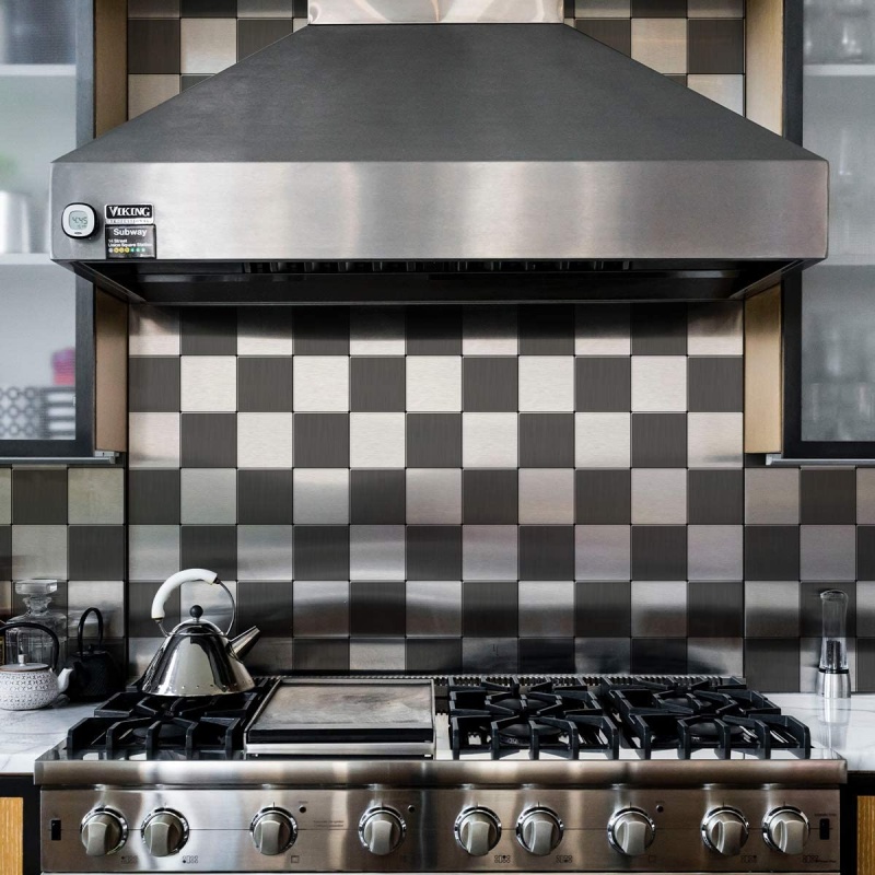 Peel And Stick Metal Backsplash Tile, Brushed Stainless Steel In Square 12"X12"
