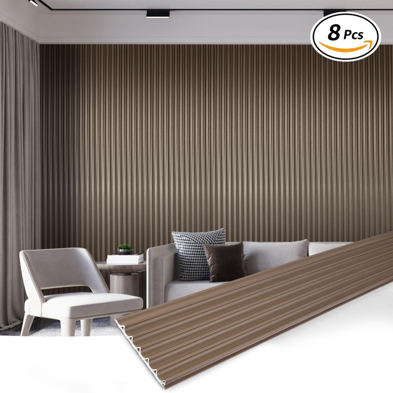 A30205bb-Art3d 104'' X 6.3'' Slat Wall Paneling,8-Pack Fluted Textured Panel Wall Slats For Interior Wall Decor,Brushed Brown