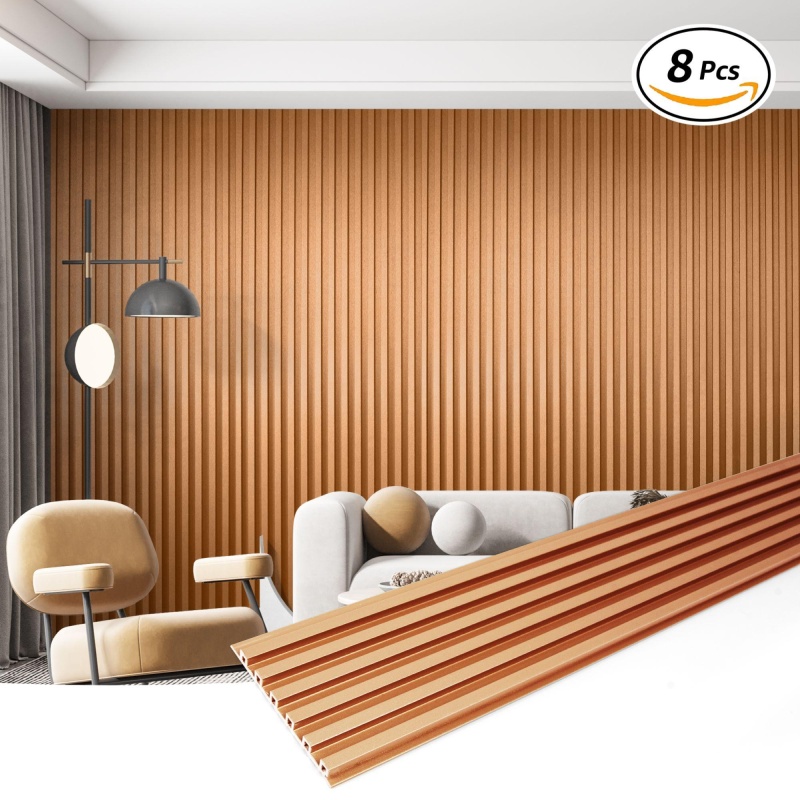 A30204gd-Art3d 104'' X 6.7'' Slat Wall Paneling,8-Pack Fluted Textured Panel Wall Slats For Interior Wall Decor,Glitter Gold