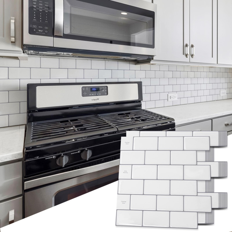 A17003wg-Art3d 12"x12" Backsplash Tile Peel and Stick