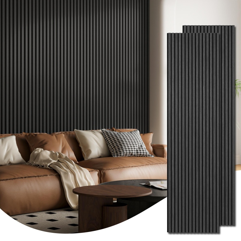 Art3d Black Wood Slat Wall Panels, Pack of 2