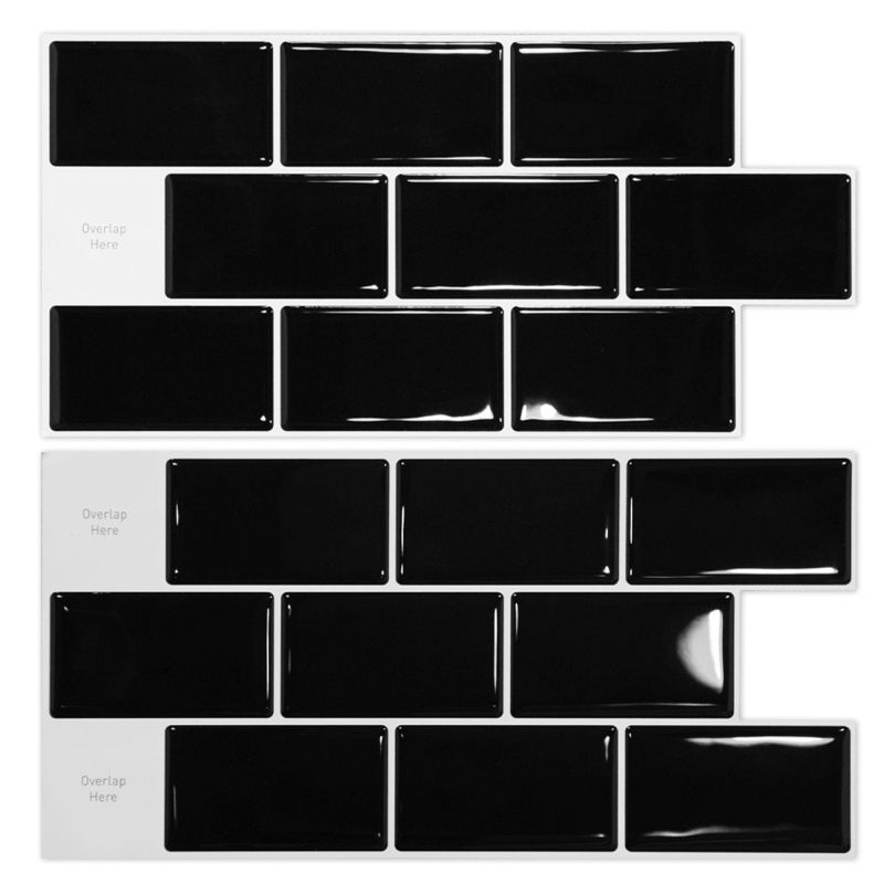 A17100bk-Art3d 12" X 6" Kitchen Backsplash Tile Peel And Stick, Vinyl Stick On Subway Tile, 20-Pack,Black
