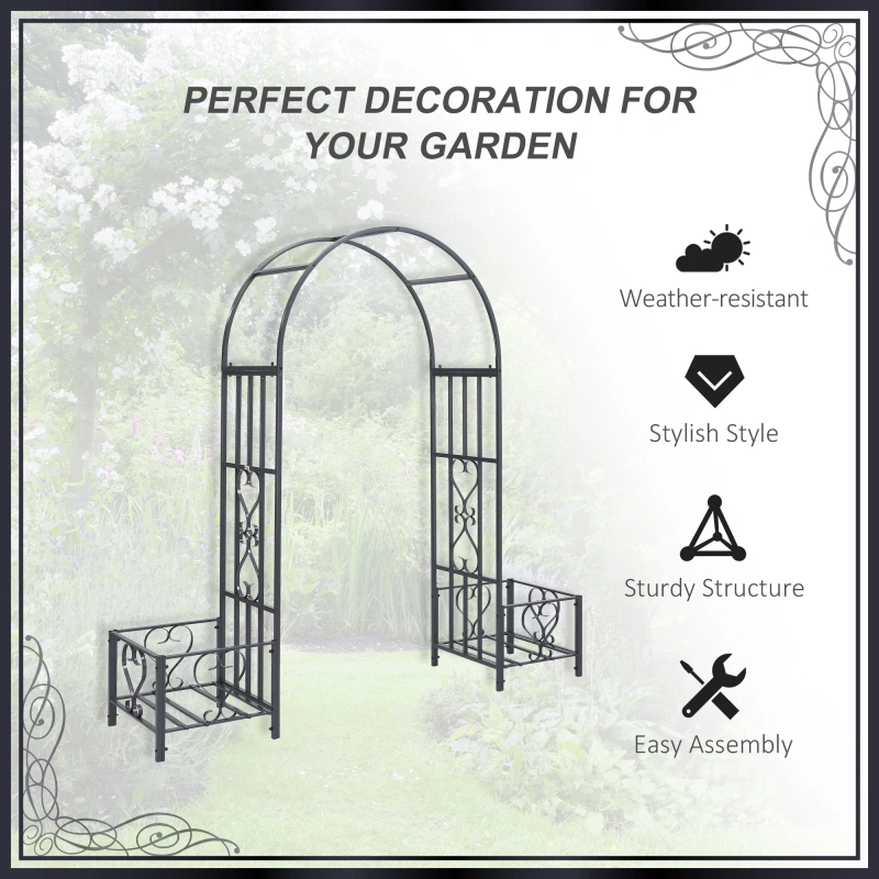 Outsunny 6.8Ft Decorative Metal Garden Arch With 2 Planter Boxes Outdoor Walkway Arbor For Climbing Vine Plants Patio Backyard Lawn Party Ceremony