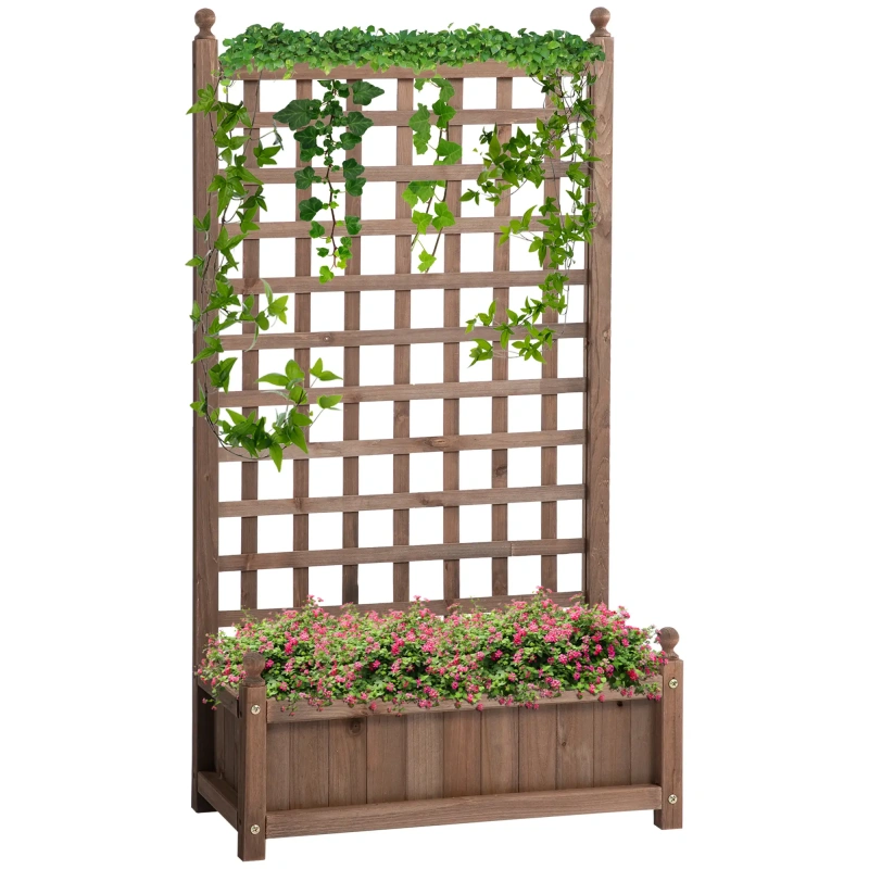 Outsunny Raised Garden Bed With Trellis For Climbing Vines, Wood Planter Box For Garden, Free Standing Flower Bed, Indoor Outdoor Display Rack, 25.2" X 11" X 47.2", Brown