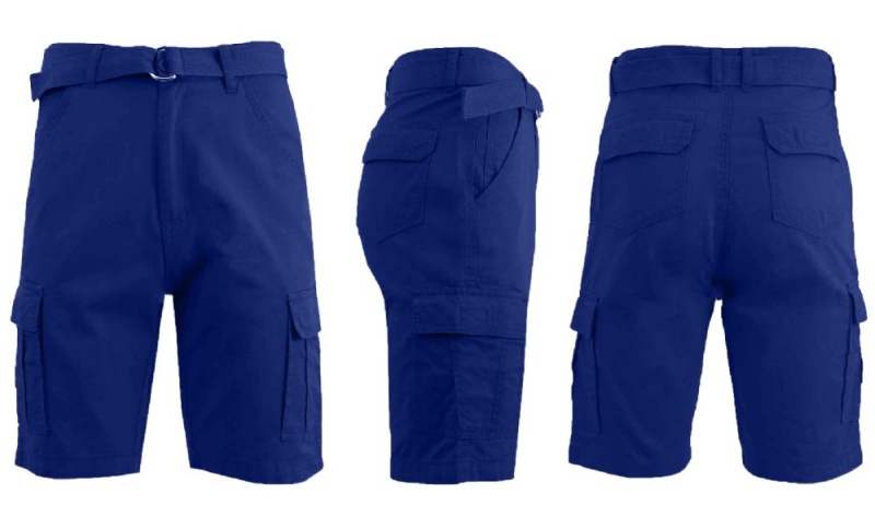 24 Pieces Men's Cargo Shorts With Belt Royal Blue - Mens Shorts