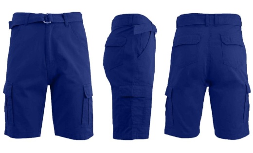24 Pieces Men's Cargo Shorts With Belt Royal Blue