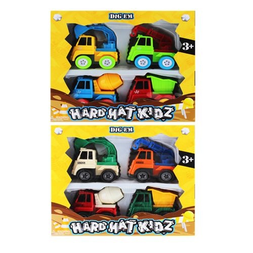6 Pieces Hard Hat Kids 2 Assorted 4 Piece 3.5in Construction Trucks - Cars, Planes, Trains & Bikes