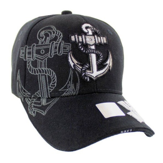 12 Pieces Licensed Black Anchor Hat With Shadow Us Navy On Bill - Baseball Caps & Snap Backs