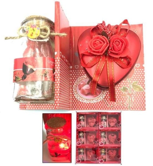 24 Sets Valentine 5 Inch Light Up Jar & Heart Jewel Box Set 6Pc - Valentine Decorations