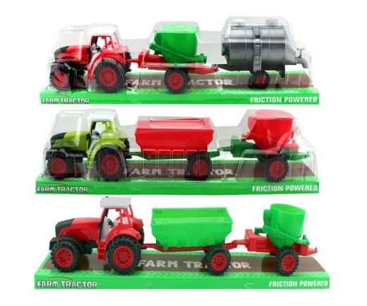 12 Pieces 3 Asstd 6In F/F Farm Tractor W/ 2 Pcs Trailer On Bubble Box