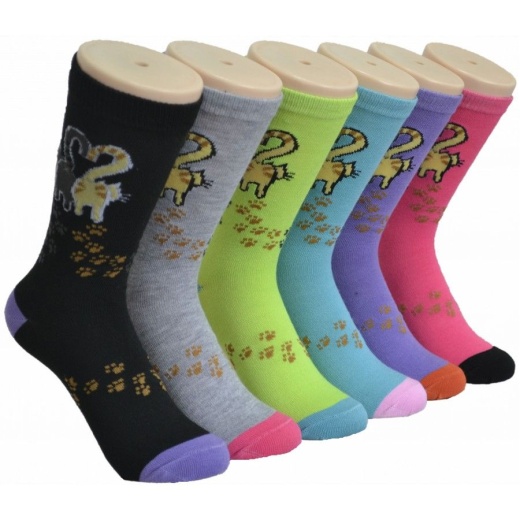 360 Pairs Ladies Cat Paw Printed Crew Socks Size 9-11 - Womens Crew Sock