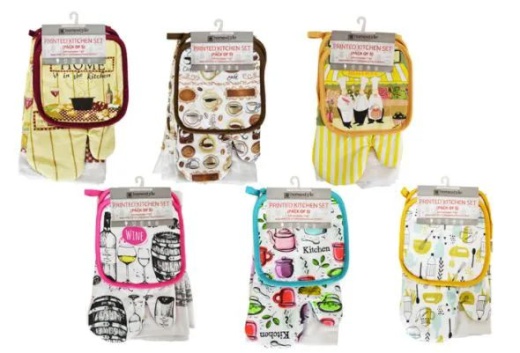 18 Pieces Printed Kitchen Set - Oven Mits & Pot Holders