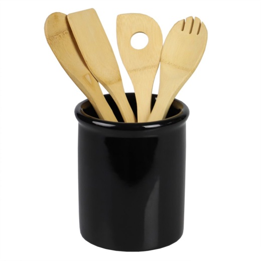 6 Pieces Home Basics Glazed Ceramic Utensil Crock, Black - Storage & Organization