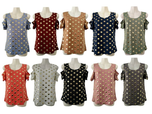 48 Pieces Womens Assorted Color Gold Polka Dot Tee - Womens Camisoles & Tank Tops