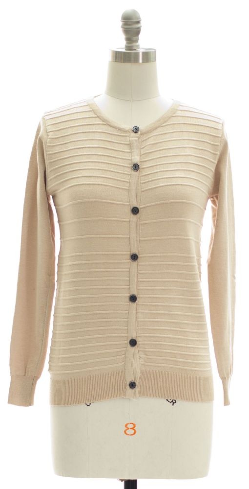 12 Pieces Stripe Knit Sweater Cardigan Cream - Womens Sweaters & Cardigan