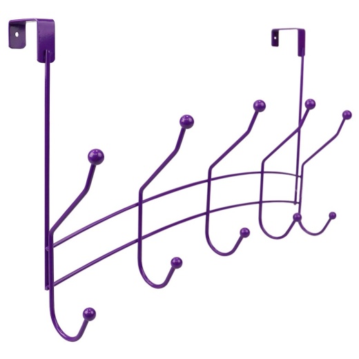 12 Pieces Home Basics Shelby 5 Hook Over The Door Hanging Rack, Purple - Hooks