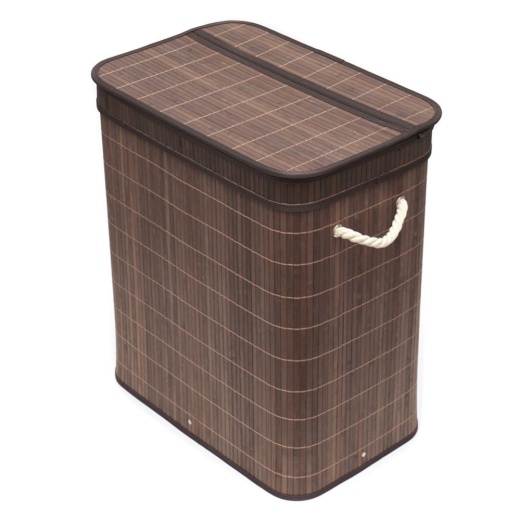 6 Pieces Home Basics 2 Compartment Foldable Rectangle Bamboo Hamper With Liner, Brown
