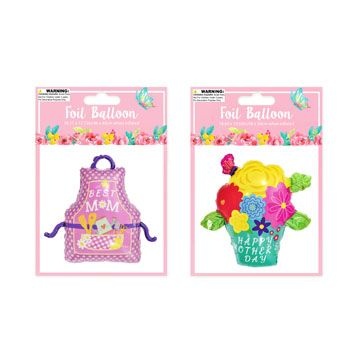 Mothers Day Balloon Foil Decorations - 48 Pieces Apron/Flower Pot W/Straw Pb Insert Inflated 17.72x18.11/18.89x19.69