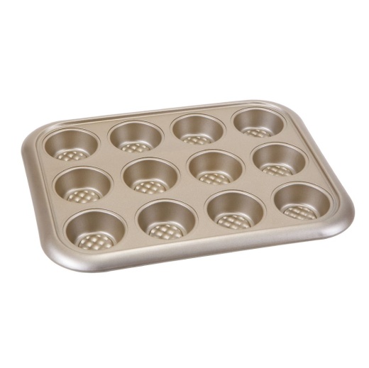 12 Pieces Home Basics Aurelia Non-Stick 12-Cup Carbon Steel Muffin Pan, Gold