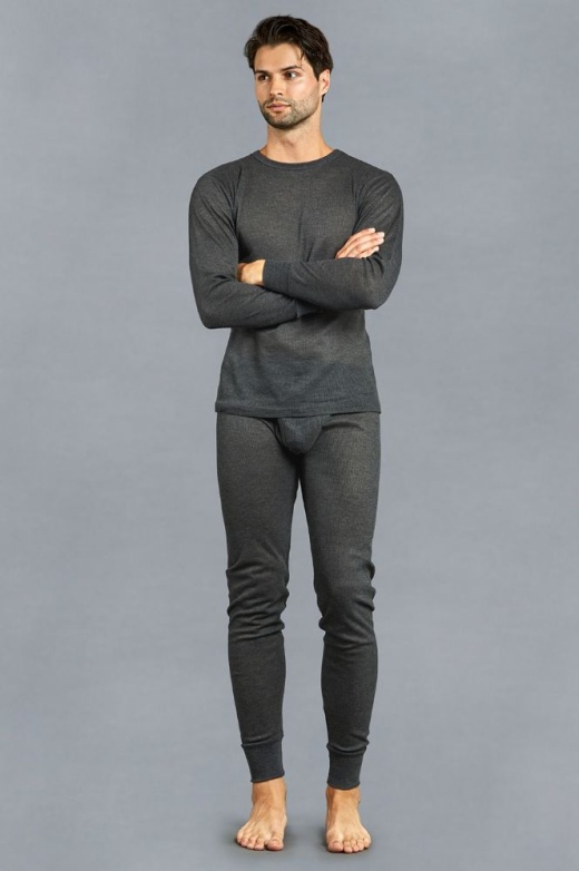 12 Pieces Men's Thermal Top And Bottom Set Color Charcoal Size S - Mens Thermals