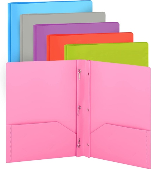 48 Pieces Pink Plastic 2-Pocket Poly Portfolio with 3 Prongs