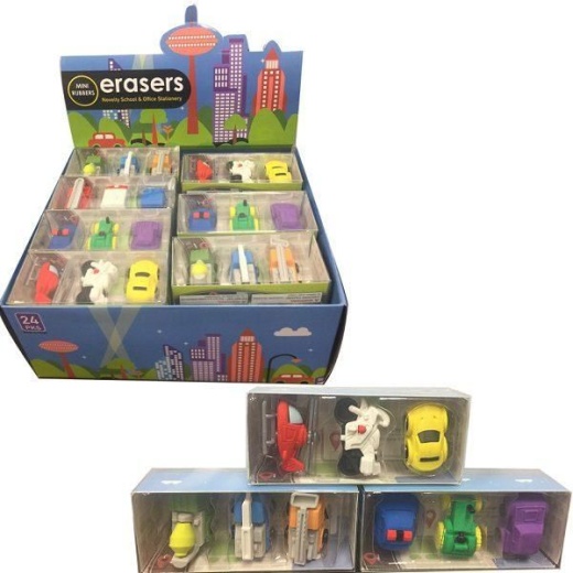 6 Pieces Fun Take Apart Eraser Cars - Erasers