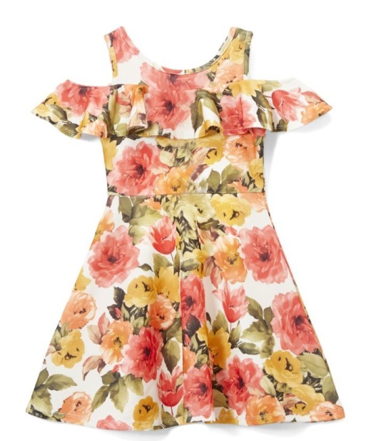 6 Pieces Girls Coral Flower Print Dress In Size 7-14 - Girls Dresses And Romper Sets