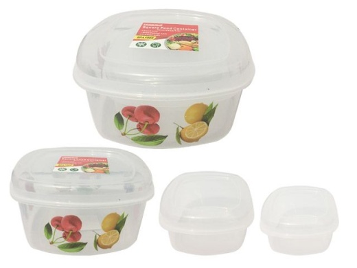 48 Pieces 3 Piece Square Printed Food Container - Clear Food Storage Containers